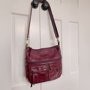 Vintage Burgundy Leather Fossil Morgan Messenger Bag
